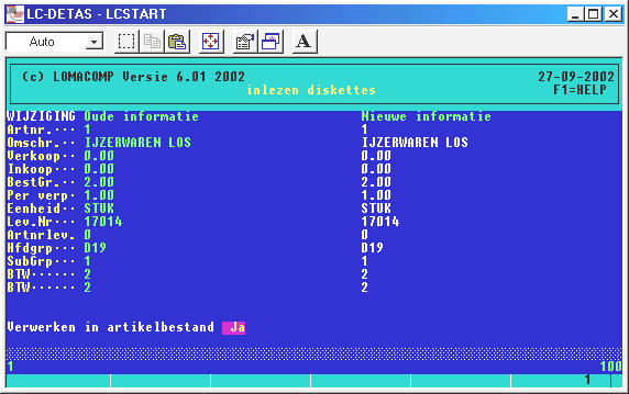 Indien zo n artikeldiskette vele duizenden artikelen bevat, moet u ook bij elk artikel, dus ook vele duizenden keren dit met Ja of Nee bevestigen!