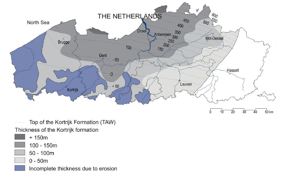 De Ieperiaanklei bevindt zich voornamelijk in de ondergrond van West- en Oost-Vlaanderen (zie onderstaande figuur).