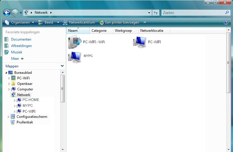 3.3.5. Onder Windows Vista: toegang tot gedeelde mappen 3.3.6. Windows Vista: een printer delen 1. Open de bestandenverkenner via Start/Computer en dubbelklik op Netwerk.