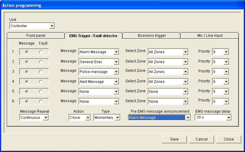 Configuratie Plena VAS Configuratie nl 43 4.5.1.2 Noodroproep-trigger / Storingsdet. (EMG Trg. / Fault Det.