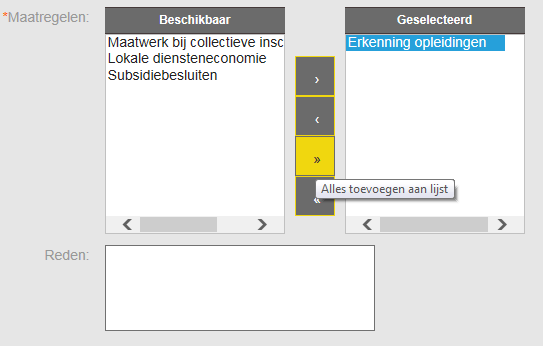 Indien gewenst kunt u in het veld reden ook een notitie invoegen.