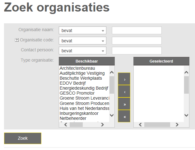 Afhankelijk van uw zoekcriteria krijgt u één of meerdere organisaties te zien.