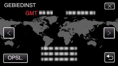 op OPSL 0 Het tijdsverschil tussen de geseleceerde stad en de GMT (Greenwich Mean Time) wordt weergegeven 0 Tik op 0 of 1 om de naam van de stad te selecteren 0 Als GEBIEDINST wordt ingesteld, wordt