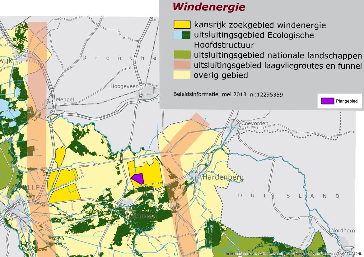 12 Figuur 2.1 Kaart windenergie uit de Omgevingsvisie Overijssel Bewerking: Pondera Consult Het plangebied is voornamelijk gelegen in in cultuur gebracht hoogveengebied (natuurlijke laag).
