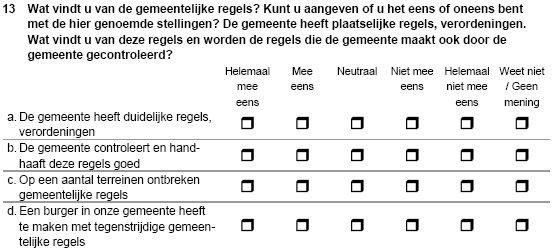 Tabel 20: 4 De in de gemeente geldende verordeningen en andere regels zijn nodig, helder en niet in strijd met elkaar* 5 De gemeente controleert en handhaaft regels voldoende* Gemeente Oordeel burger