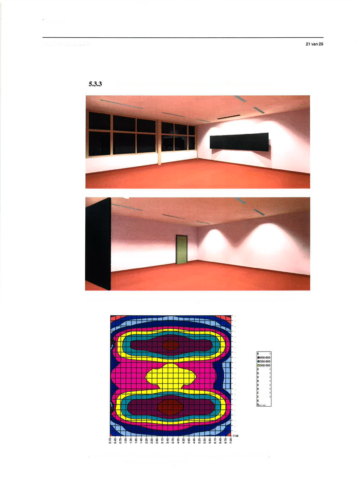 INO-rapport 2OOO.CBO-ROO2 GTE/DNA Variant met T5 en beeldschermvriendelijke afscherming Figuur 5.5 Schoollokaal beeldscherm vriendelijk verlicht volgens nieuw concept met T5.