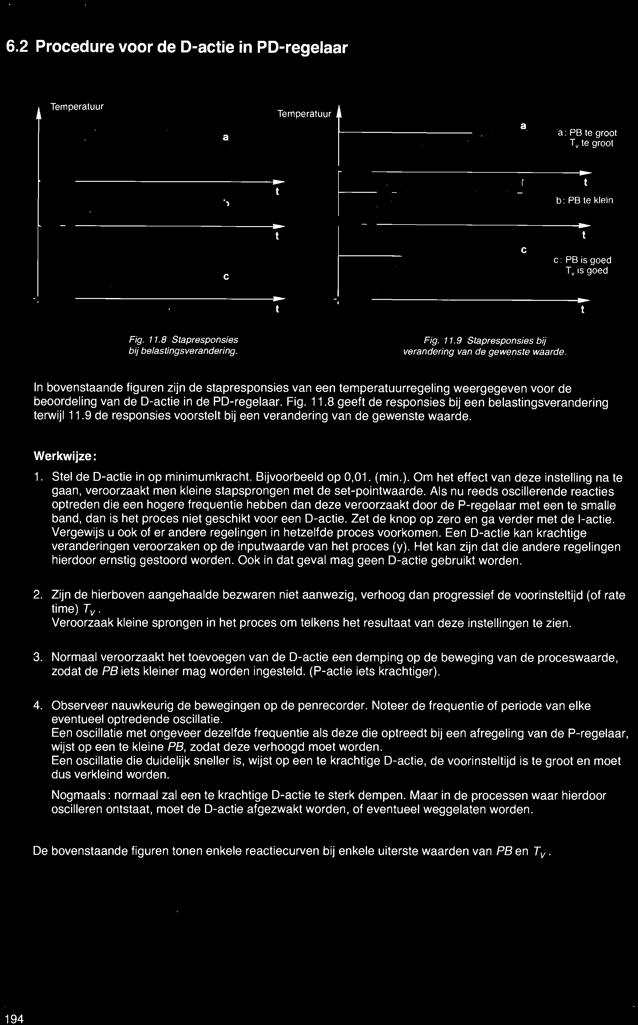 NSTELREGELS 6. Procedure voor de O-actie in PO-regelaar Temperatuur Temperatuur a a: PB te groot T, te groot b b: PB te klen c c c: PB is goed T, is goed Fig. 11.