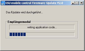 Klik op OK om de software-update te starten. De firmware-update wordt naar de ontvangstmodule geschreven.