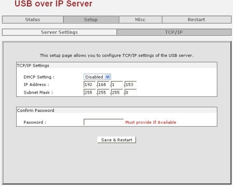 - Serverinstellingen: U kunt op deze pagina de TCP/IP-instellingen van de