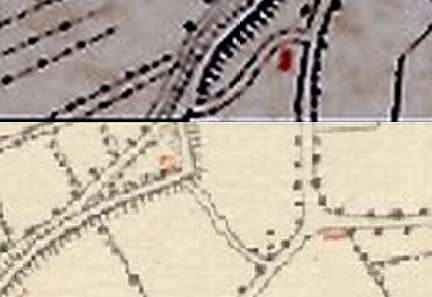Afbeelding 7: Vermoedelijke Situatie in 1868 (boven) en 1870