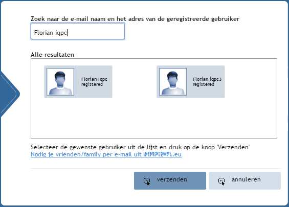 Zoek contactpersonen stap 4/6 Om mensen uit te nodigen die nog niet geregistreerd staan in het VSS LIFEconnection netwerk klikt u op Nodig je vrienden/familie per email uit [eigen