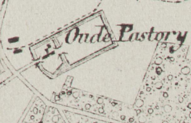 Vandermaelenkaart 1846-1854 Rondom de pastorie vindt men een parkbos.