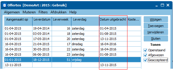 getoond wordt, maar het is soms ook wenselijk om de datum te weten wanneer een bepaalde offerte is uitgebracht.