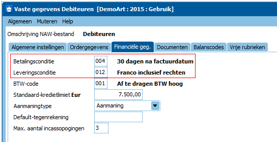 3.11 Betalings- en leveringsconditie voor relaties overgenomen van Vaste gegevens debiteuren.