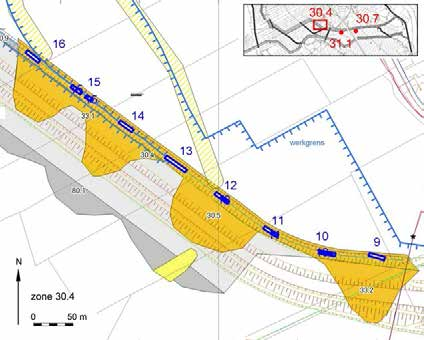 10 en 11 laagsgewijs te ontgraven onder toezicht van een archeoloog (begeleiding) zodat een voortzetting van het sporencluster gedocumenteerd kon worden en eventuele vondsten geborgen.