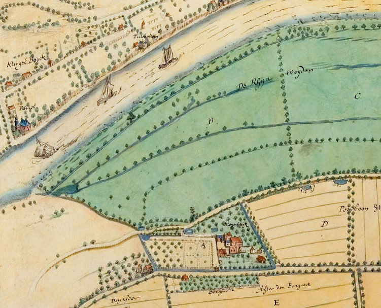 Het Heuveltje lag eeuwenlang heel strategisch aan de monding van een Rijnarm, op de plek waar al in 1257 een veerverbinding lag met Arnhem die in 1603 werd vervangen door een schipbrug (afb. 20d).