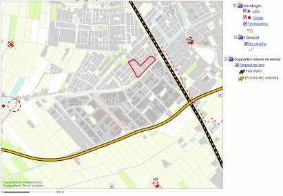 Figuur 2.1 Risicokaart omgeving plangebied Achter de Poort te Culemborg (bron: http://nederland.risicokaart.nl/risicokaart.html?prv=gelderland) 2.