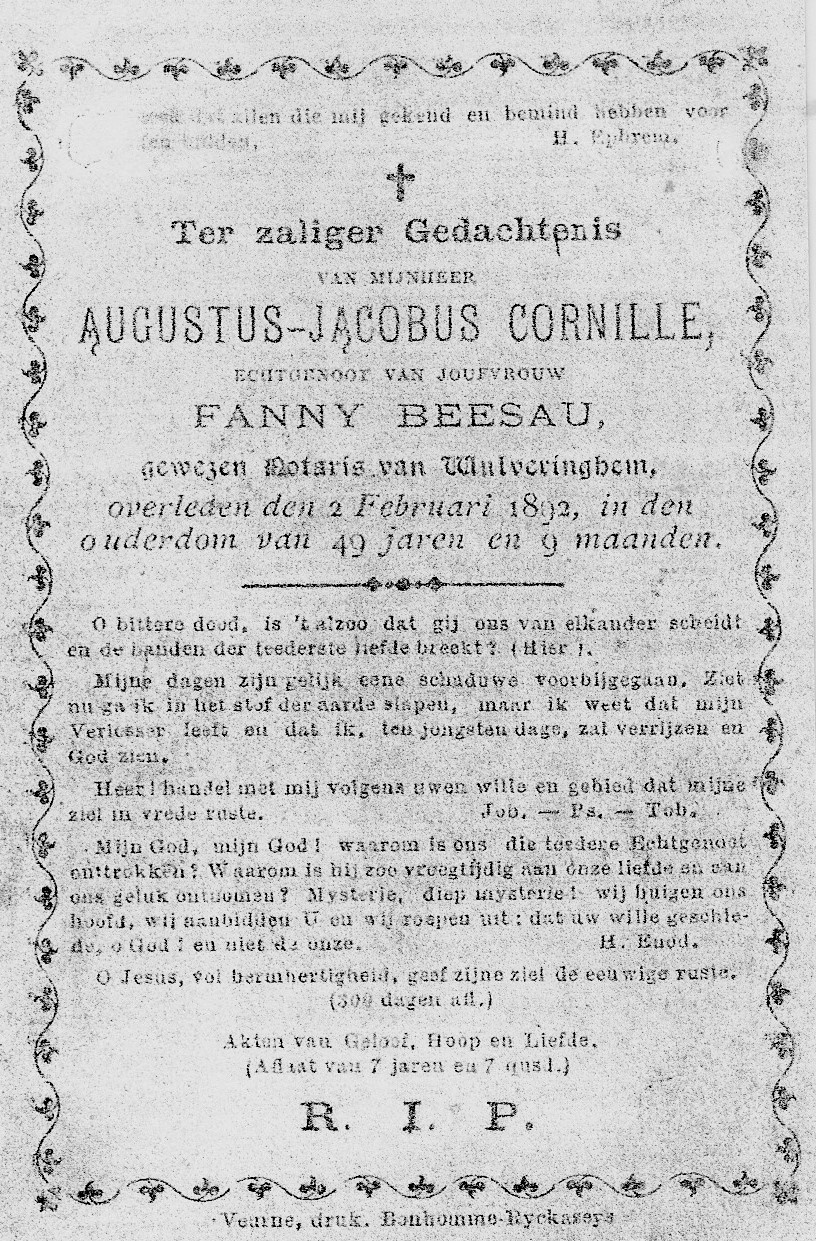 De notaris heeft echter niet veel genot van zijn nieuwe woonst. Op 2é augustus 1873 overlijdt hij, nauwelijks veertig jaar oud.