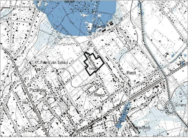 Zwanebeek bevindt zich een relatief grote zone effectief en mogelijk overstromingsgevoelig gebied.