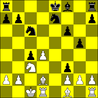 ) Wit staat goed na 10...f5 11.h3!? (11.Lf4) 11...Lg7 (11...g3 12.fxg3 Ld6 13.Lf4 Lxf4 14.gxf4 Dh4+ 15.Kd2 Dxf4+ 16.e3±) 12.hxg4 fxg4 13.e4. 10.e4!? dxe4 11.De2 Niet 11.Pxe4 g4! 12.Pg1 Dxd4µ. 13...Pgxe7 14.
