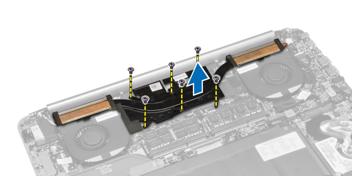 De ventilator installeren 1. Voer de volgende stappen uit om de systeemventilator te installeren: a) Plaats de systeemventilator in de sleuf in de computer.