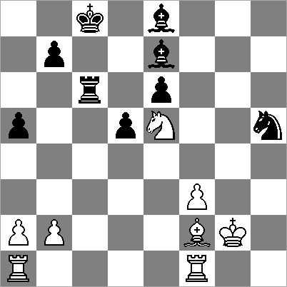 28...Th5 Nu moet wit in elk geval het loperpaar opgeven. Ook hier kan 28...Ph5 bv: 29.Pxh6 Pf4+ 30.Kg3 Pxd3³] 29.Lg6 Le8 30.Lxh5 Pxh5 31.Pe5 38...Lxe5? Waarom? Ik weet het niet meer.
