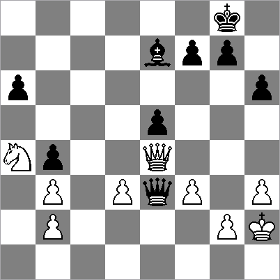 1 Lxg2+ Als wit met de toren terugslaat volgttxe1 en gaat Lh7 verloren. Dus 2.Kxg2 Tf2+ 3.Kh1 (kh3 verliest nog sneller.) Txh2+ Dat zijn de zetjes, die Dick nooit lijkt te missen. 4.