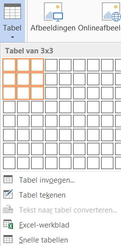 Het document DIERENENCYCLOPEDIE staat nog op het scherm 2. Ga naar het hoofdstuk van de Vissen 3. Ga naar het tabblad INVOEGEN 4. Klik op Tabel en voeg een nieuwe tabel in van 3 kolommen en 3 rijen 5.