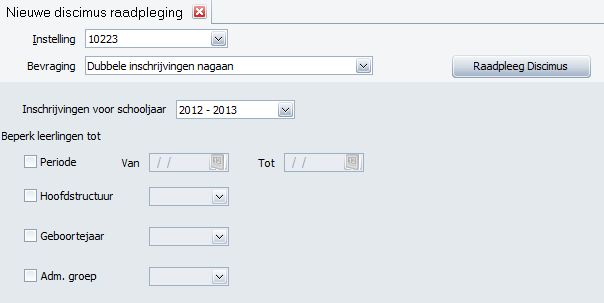 HOOFDSTUK 2. WERKEN MET DISCIMUS 15 Je kan in dit scherm een datum en uur opgeven als start periode en einde periode.