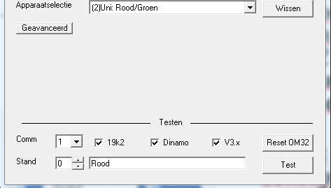 x aan (19k2 blijft aan) Selecteer Sein nummer (bij Uitgang ) Zet Stand op 0 (Rood) of 1 (Groen) en druk op Test : seinlampje gaat branden Dit werkt