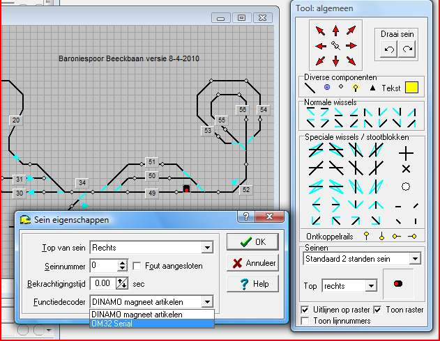 Intekenen en benoemen Ga naar Baanontwerp (Onderhouden>> baan definities>>baanontwerp) Sleep seinsymbool naar plaats in blok Klik met