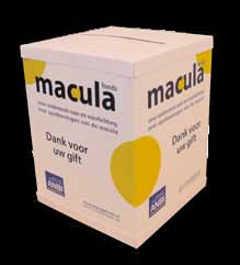 info@maculafonds.nl Giftbox Heeft u binnenkort een jubileum of andere bijeenkomst en wilt u geld inzamelen voor het MaculaFonds, dan kunt u een giftbox aanvragen bij het landelijk bureau, tel.