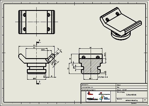 Werkplan We maken nu een tekening van het steunblok. In deze tekening maken we doorsneden.