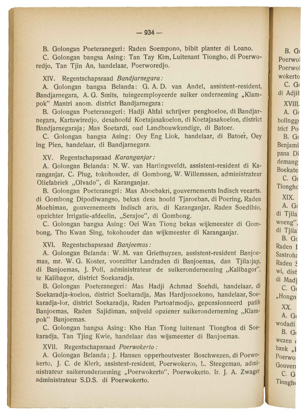 934 B. Golongan Poeteranegeri: Raden Soempono, bibit planter di Loano. C. Qolongan bangsa Asing: Tan Tay Kim, Luitenant Tiongho, di Poerworedjo, Tan Tjin An, handelaar, Poerworedjo. XIV.