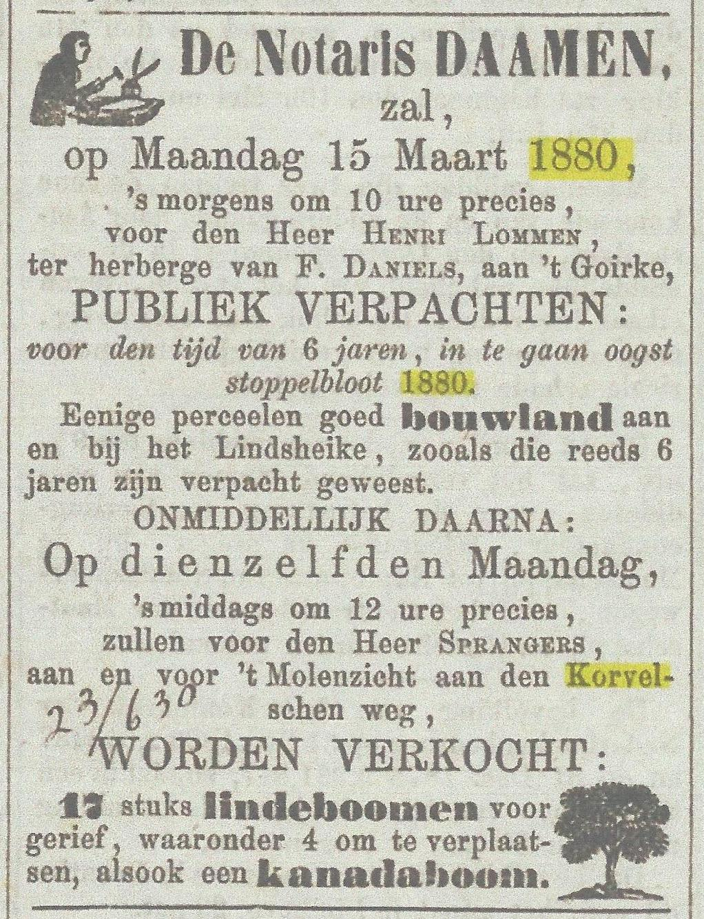 Johannes Sprangers sr. Heeft een tijd lang de molen gepacht. Johannes Sprangers jr. is als molenaarsknecht bij zijn vader in dienst geweest. Sprangers sr. vertrekt naar Oisterwijk en gaat de Kerkhovense molen bemalen.