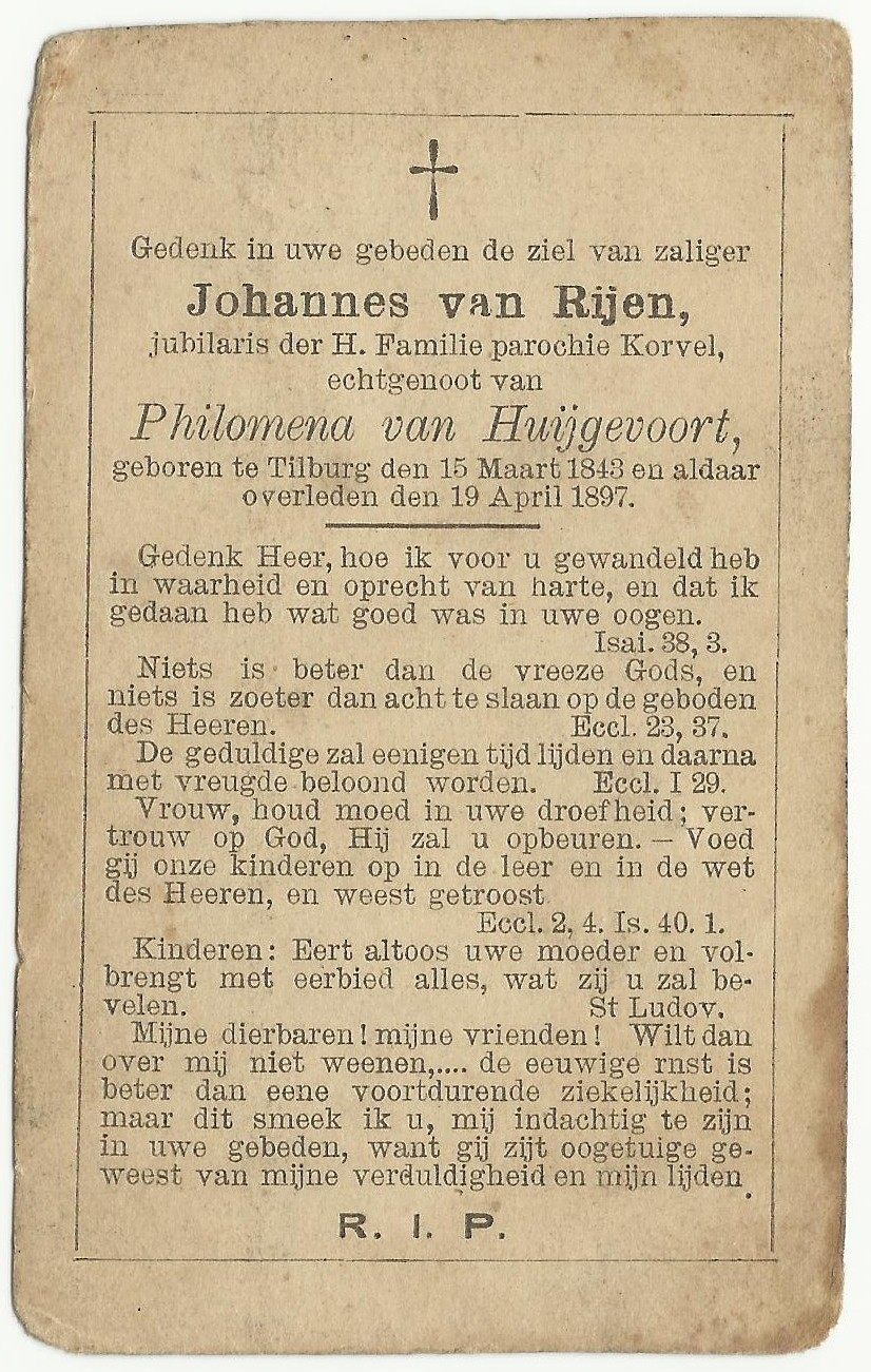 Johannes Cornelis Robben. Geboren te Tilburg op 8 september 1844, overleden te Tilburg op 29 december 1919) woont in 1880 met zijn vrouw op de locatie B 66. Dit is in 1910 Akkerstraat 31.