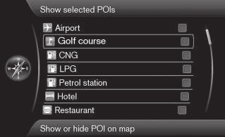 02 Bestemming, reisplan en route aangeven De gemarkeerde POI 's worden op de kaart weergegeven. 2.