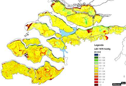 Berekende laagste grondwaterstanden in een extreem droog jaar