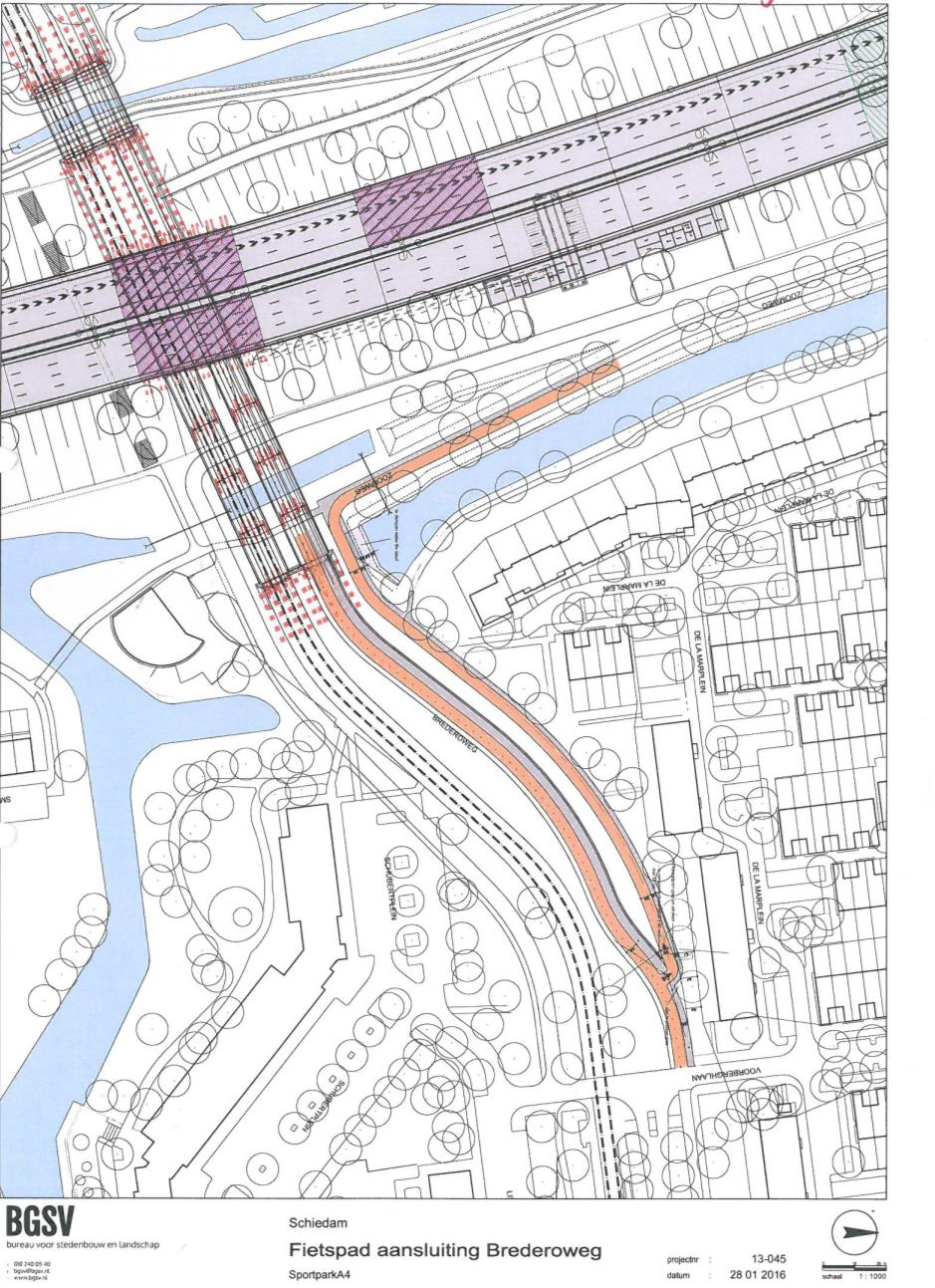 De U-bocht / U-aansluiting op het nieuw te realiseren stuk fietspad maakt dat de fietsers die vanuit Vlaardingen met hogere snelheid de helling af komen rijden, een korte en scherpe U-bocht naar