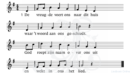 . lied 280 De vreugde voert ons naar dit huis Dit huis van hout en steen, dat lang de stormen heeft doorstaan, waar nog de wolk gebeden hangt van wie zijn voorgegaan, dit huis, dat alle sporen draagt