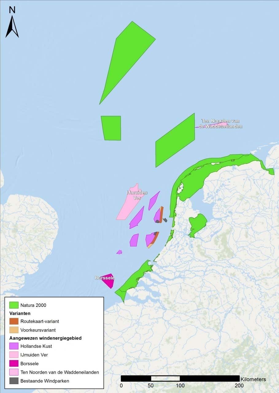 Figuur 6: Relevante beschermde natuurgebieden op de Noordzee, aan de kust en in de kustzone zoals meegenomen in de beoordeling.