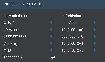 Bedieningselementen gebruiker (*) Het is STERK aanbevolen contact op te nemen met een netwerkbeheerder voordat u de projector op uw netwerk installeert.