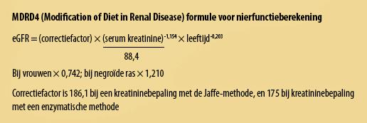 Nierfunctie: creatinineklaring Berekening: Modification of Diet in Renal Disease (MDRD) Nierfunctie: creatinineklaring Berekening: MDRD vs CG