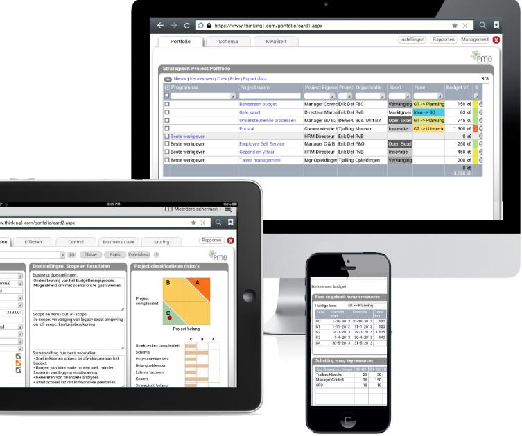 Over de software Thinking Portfolio Snel toegang tot stuurinformatie Helder overzicht programma s en projecten Actueel inzicht in resources en project voortgang Eenvoudig in gebruik Overzichtelijk en