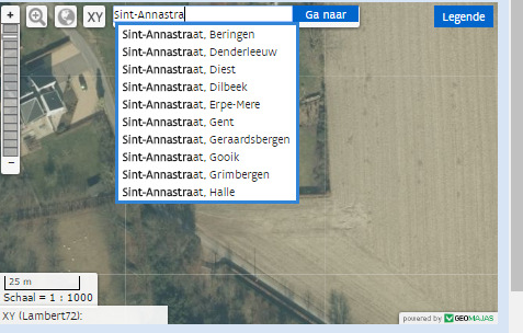 Hier kan je dezelfde tools gebruiken als in de DOV verkenner. Je kan de plaats waar je gaat boren zoeken via adres, via XY (zowel Lambert als GPS-coördinaten) of gewoon door in te zoomen.