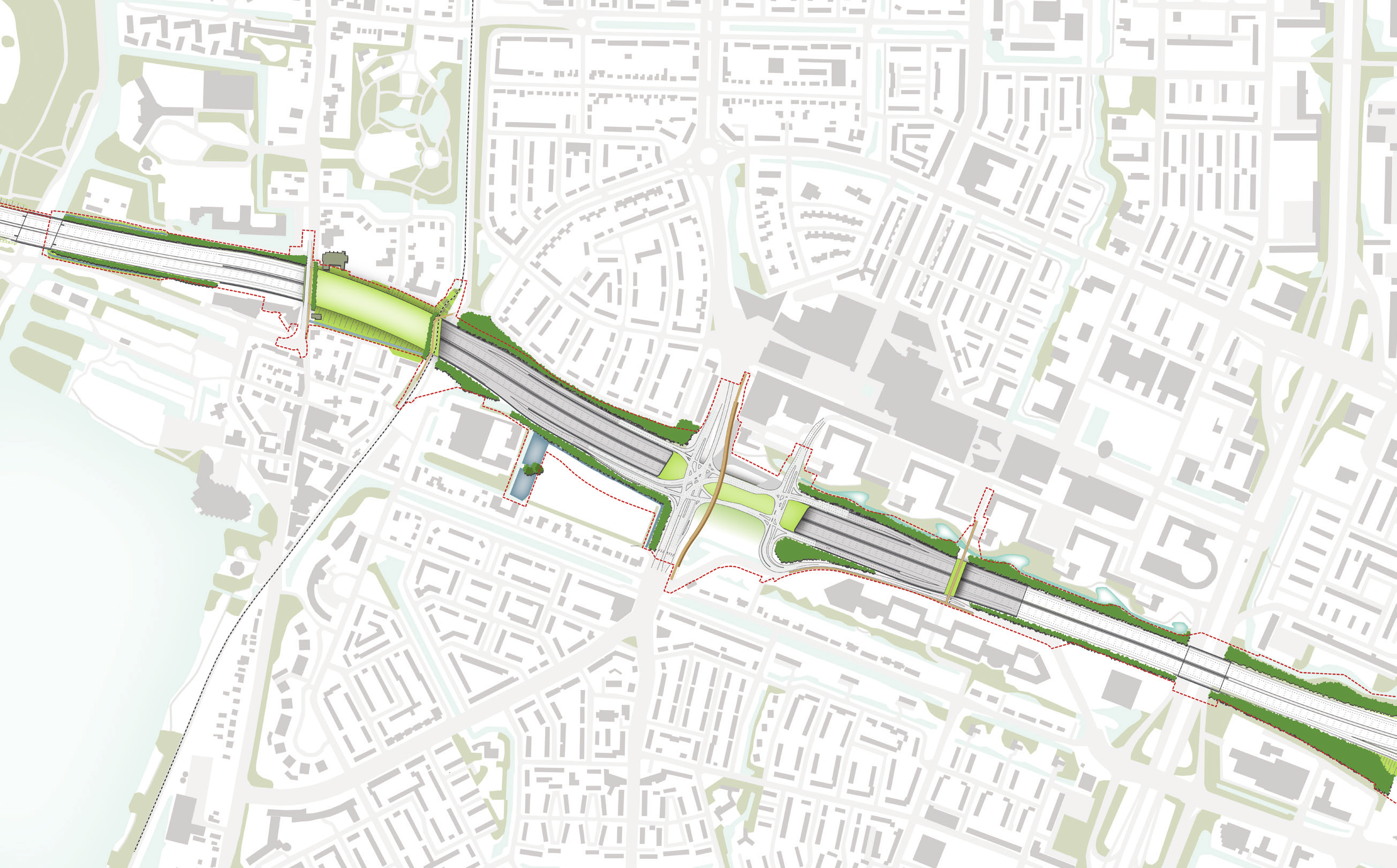 5. LANDSCHAPSPLAN 5.1. A9 Amstelveen: het tracé De plankaart landschappelijke inpassing A9 Amstelveen is zichtbaar op afbeelding 5.1. Door de verbreding van de A9 tot 2x4 rijstroken is er minder ruimte voor groen.