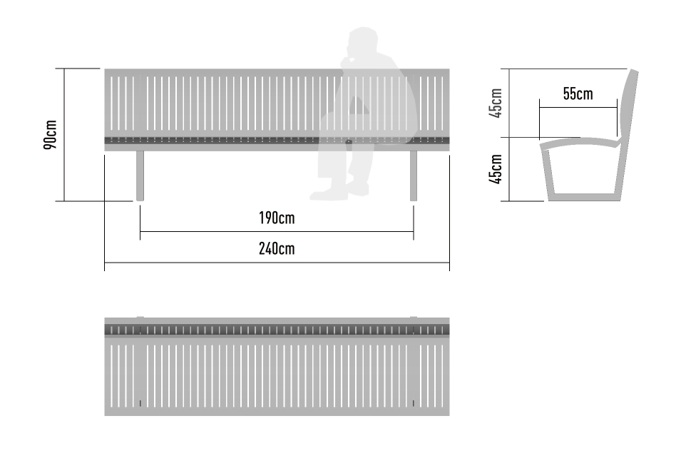 Seat Park Functionele 4 persoons zitbank met comfortabele rug gemaakt van gepoedercoat verzinkt staal.