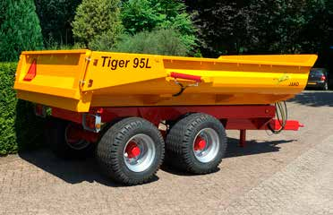 JAKO KIPWAGEN Tiger L-serie JAKO TIGER TANDEMAS LANDBOUW KIPPER Bakmaat 4000x2000x500 mm Gehele bak uitgevoerd in 4mm QST staal Tiger 75L FAD as 80mm vkt.