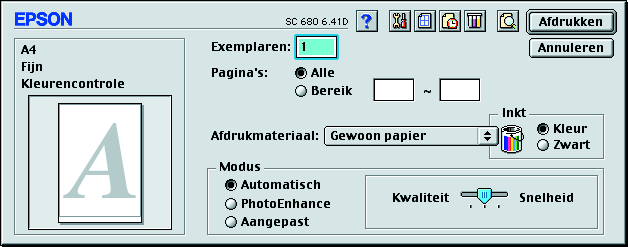 Plaats de cd-rom met printersoftware in de cd-rom-lezer. 3. Open de map EPSON en klik dubbel op het bestand README. 4. Klik in het menu Archief op Pagina-instelling.