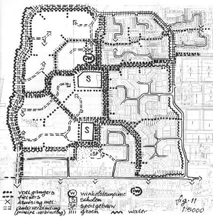 Hoofdopzet voor het derde en vierde deelplan van de Noordbuurt, verspreid direct na de enquête in 1976 (bron: publicatie van Gemeente Eemnes, door adviesbureau OD205).